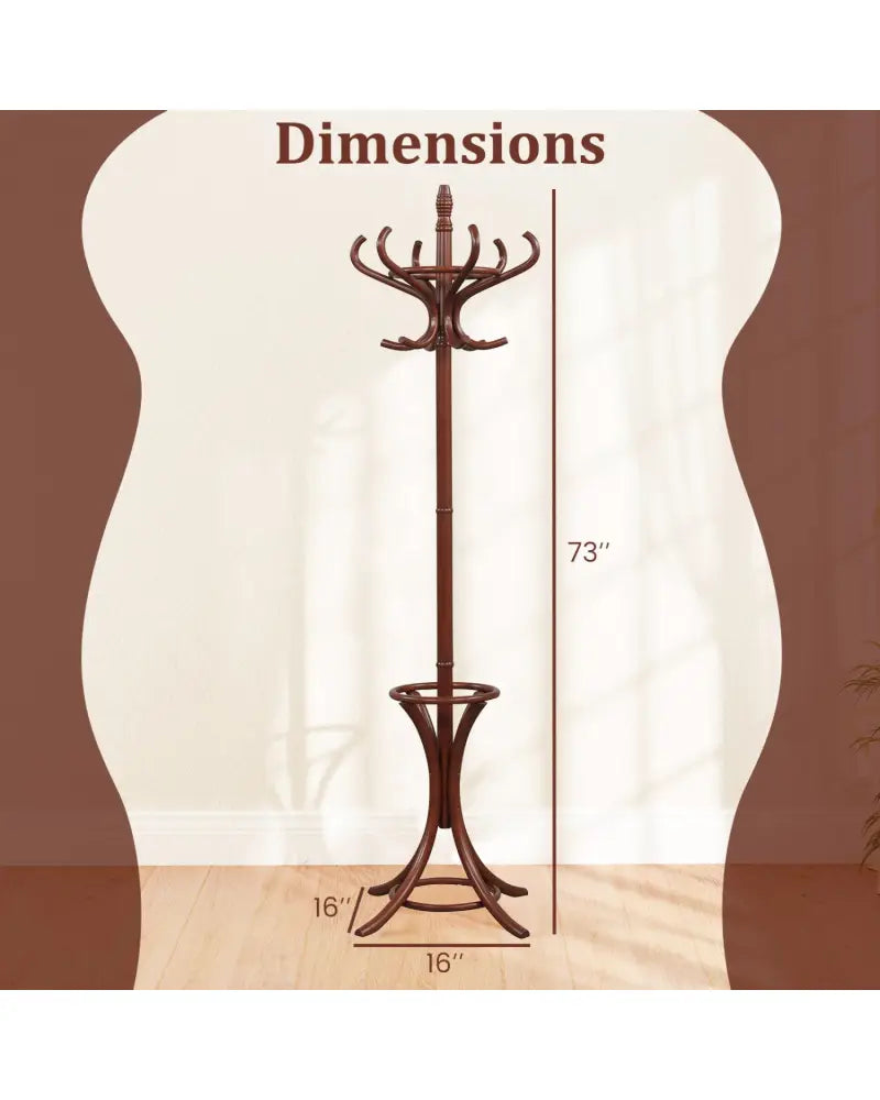 Wood Standing Hat Coat Rack with Umbrella Stand-Brown - Brown - Coat Racks & Hall Trees
