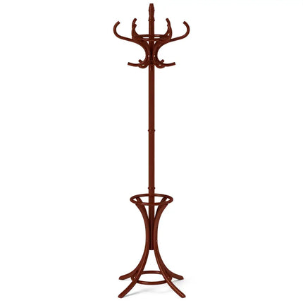 Wood Standing Hat Coat Rack with Umbrella Stand-Brown - Brown - Coat Racks & Hall Trees