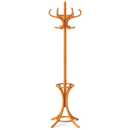 Wood Standing Hat Coat Rack with Umbrella Stand-Natural - Natural - Coat Racks & Hall Trees
