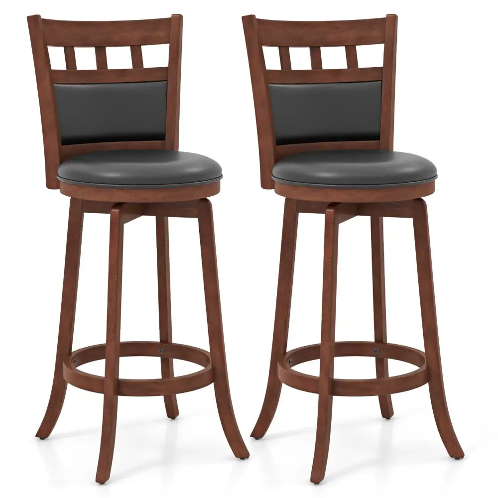 Wood Swivel Bar Stools Set of 2 with Faux Leather Upholstered Seat and Back-Brown - Brown - Bar Stools
