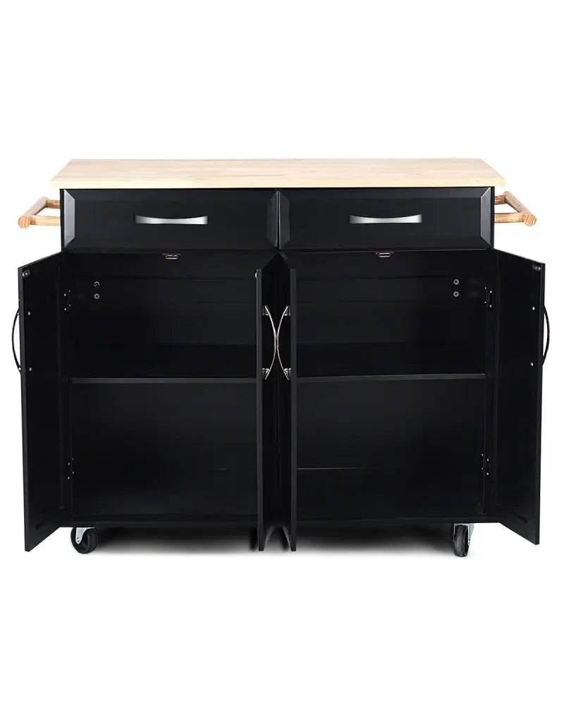 Wood Top Rolling Kitchen Trolley Island Cart Storage Cabinet-Black - Black - Kitchen Islands & Carts