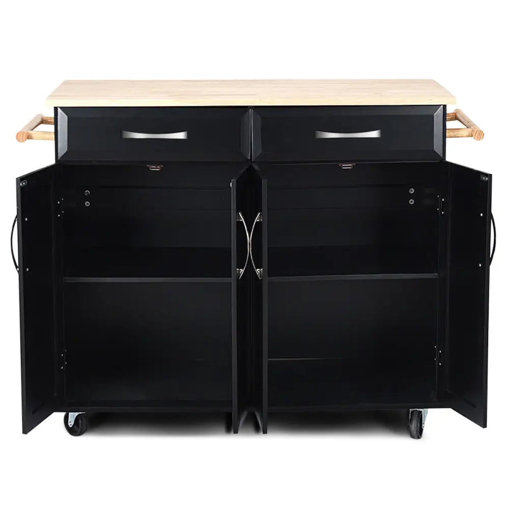 Wood Top Rolling Kitchen Trolley Island Cart Storage Cabinet-Black - Black - Kitchen Islands & Carts