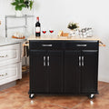 Wood Top Rolling Kitchen Trolley Island Cart Storage Cabinet-Black - Black - Kitchen Islands & Carts