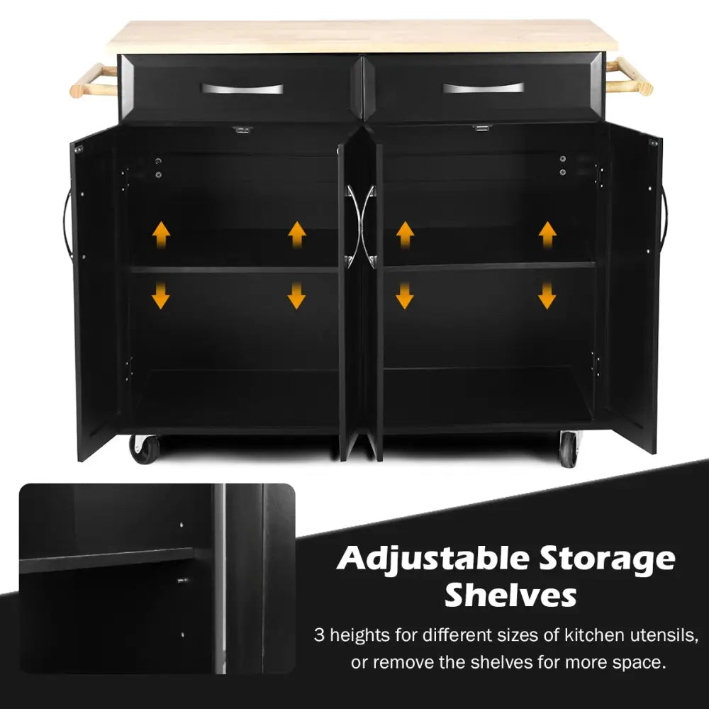 Wood Top Rolling Kitchen Trolley Island Cart Storage Cabinet-Black - Black - Kitchen Islands & Carts