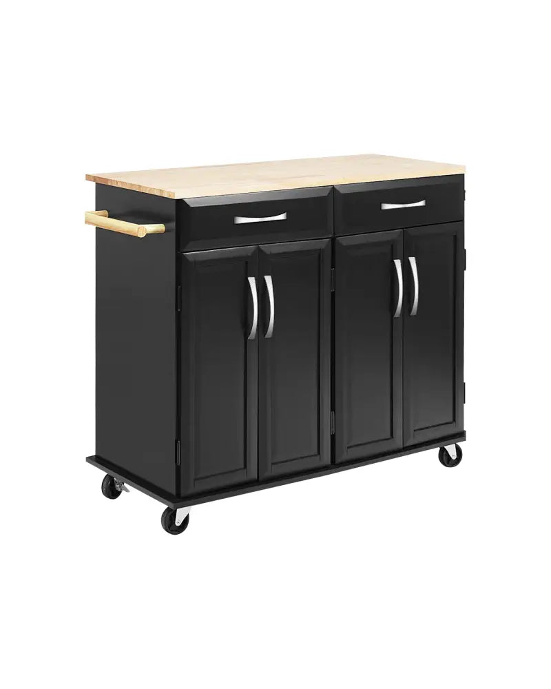 Wood Top Rolling Kitchen Trolley Island Cart Storage Cabinet-Black - Black - Kitchen Islands & Carts