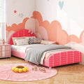 Wood Upholstered Twin Bed Platform with Slat Support-Pink - Pink - Toddler Beds