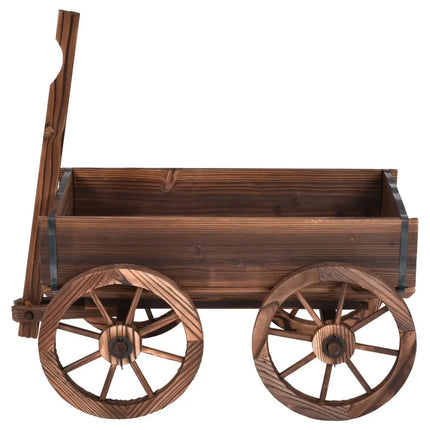 Wood Wagon Planter Pot Stand with Wheels - Natural - Raised Garden Beds
