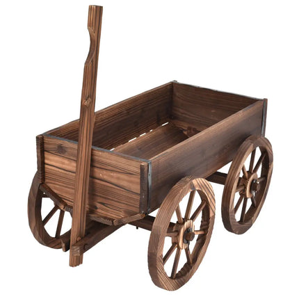 Wood Wagon Planter Pot Stand with Wheels - Natural - Raised Garden Beds