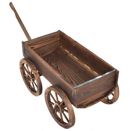 Wood Wagon Planter Pot Stand with Wheels - Natural - Raised Garden Beds