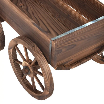 Wood Wagon Planter Pot Stand with Wheels - Natural - Raised Garden Beds