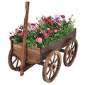 Wood Wagon Planter Pot Stand with Wheels - Natural - Raised Garden Beds