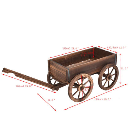 Wood Wagon Planter Pot Stand with Wheels - Natural - Raised Garden Beds