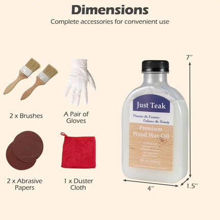 Wood Wax Oil for Outdoor and Indoor Furniture Teak Care Kit to Restore and Protect Wood - Transparent - Outdoor