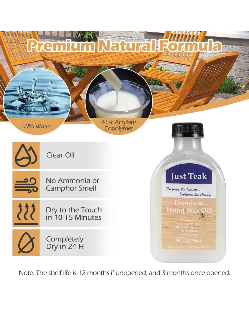 Wood Wax Oil for Outdoor and Indoor Furniture Teak Care Kit to Restore and Protect Wood - Transparent - Outdoor