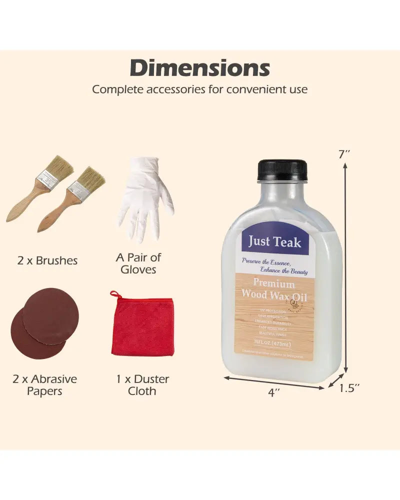 Wood Wax Oil for Outdoor and Indoor Furniture Teak Care Kit to Restore and Protect Wood - Transparent - Outdoor