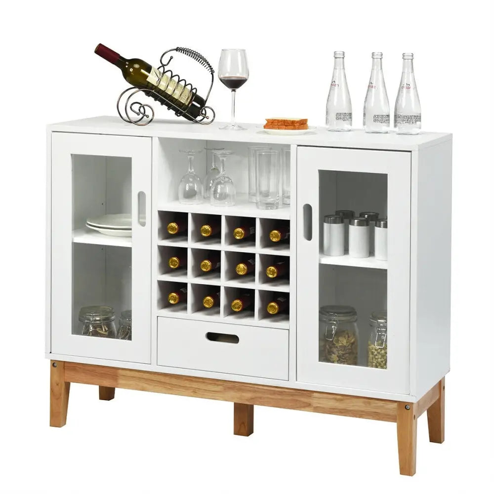 Wood Wine Storage Cabinet Sideboard Console Buffet Server-White - White - Sideboards Cabinets & Buffets