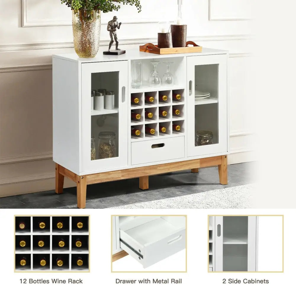 Wood Wine Storage Cabinet Sideboard Console Buffet Server-White - White - Sideboards Cabinets & Buffets