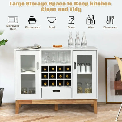 Wood Wine Storage Cabinet Sideboard Console Buffet Server-White - White - Sideboards Cabinets & Buffets