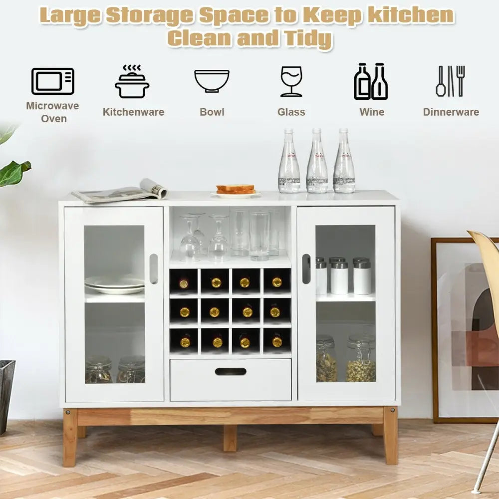 Wood Wine Storage Cabinet Sideboard Console Buffet Server-White - White - Sideboards Cabinets & Buffets