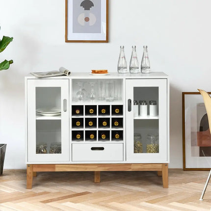 Wood Wine Storage Cabinet Sideboard Console Buffet Server-White - White - Sideboards Cabinets & Buffets