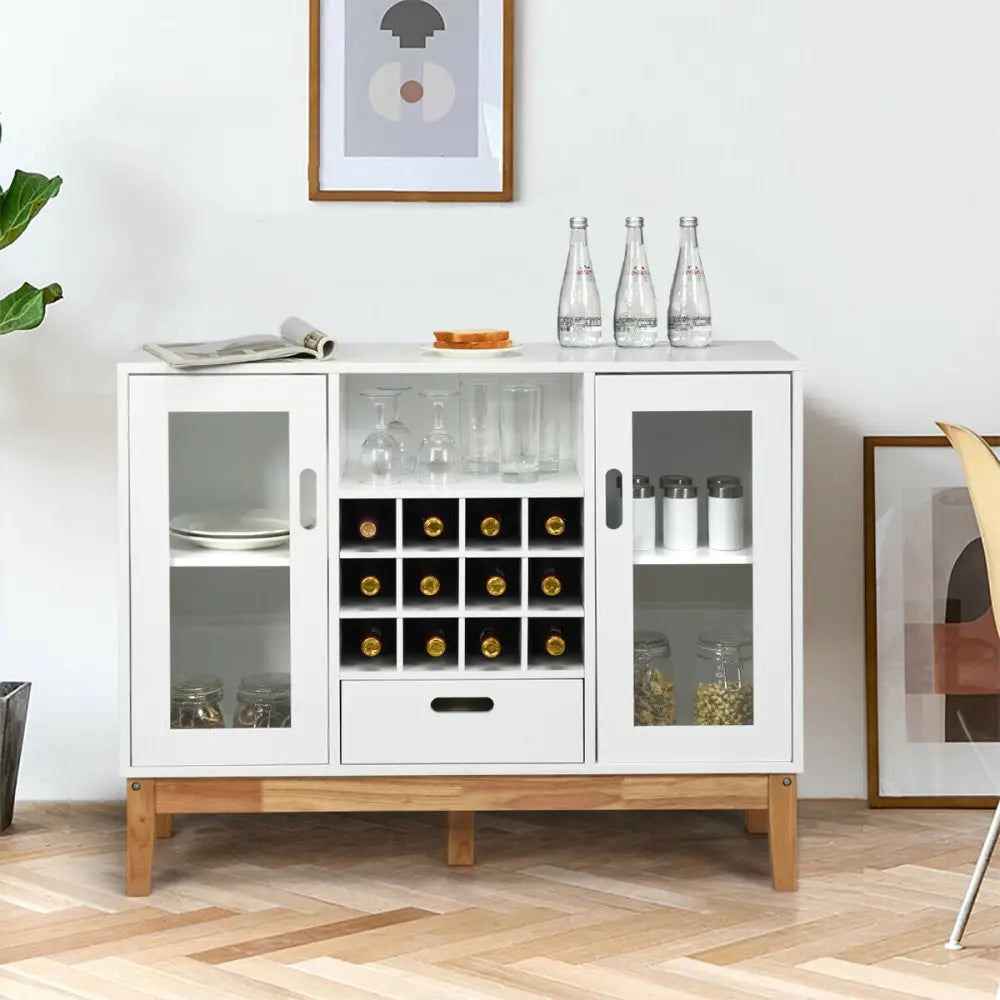 Wood Wine Storage Cabinet Sideboard Console Buffet Server-White - White - Sideboards Cabinets & Buffets