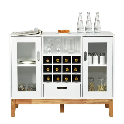 Wood Wine Storage Cabinet Sideboard Console Buffet Server-White - White - Sideboards Cabinets & Buffets