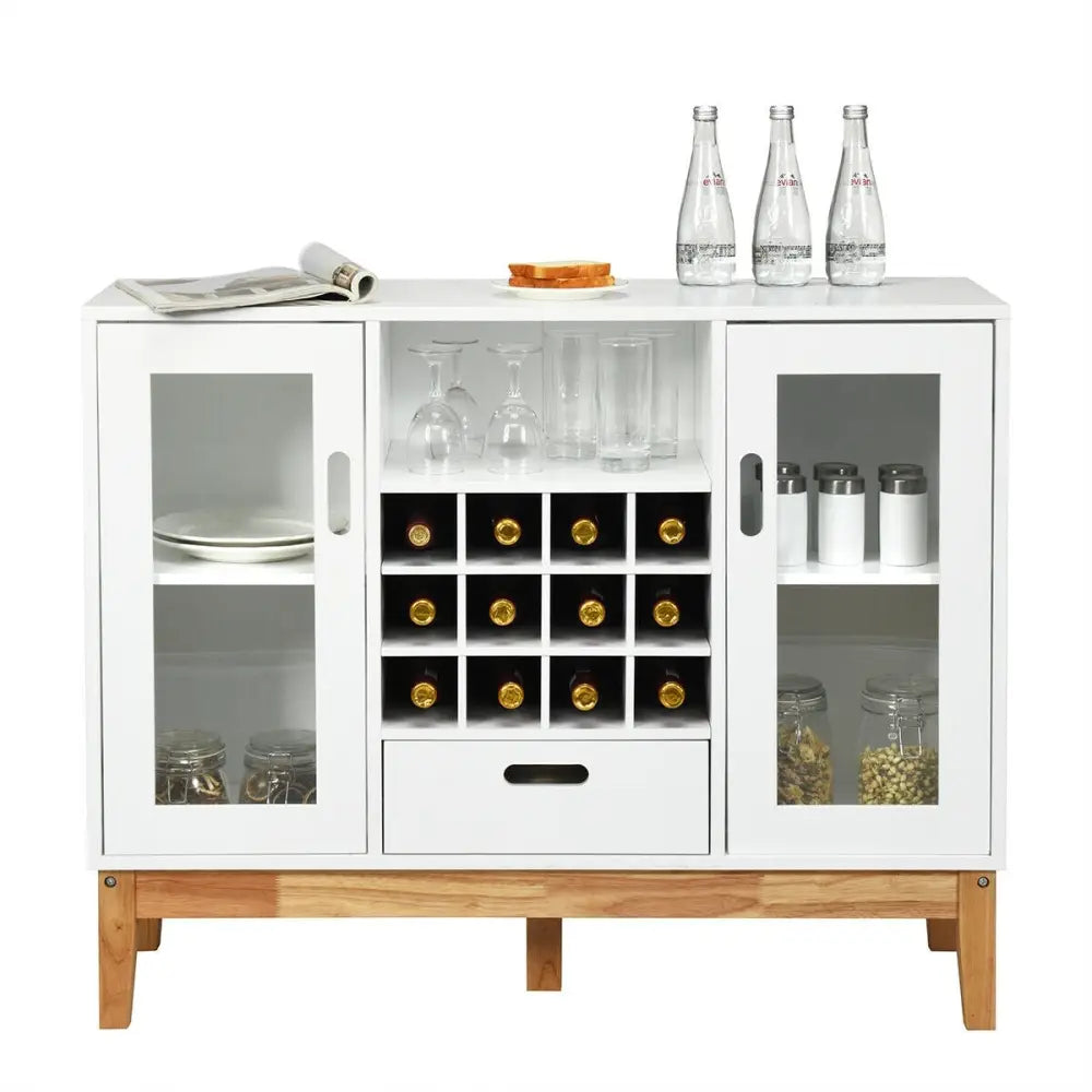 Wood Wine Storage Cabinet Sideboard Console Buffet Server-White - White - Sideboards Cabinets & Buffets