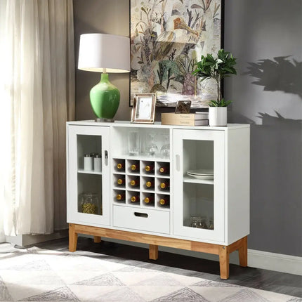 Wood Wine Storage Cabinet Sideboard Console Buffet Server-White - White - Sideboards Cabinets & Buffets