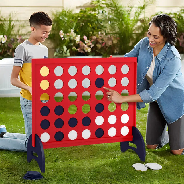 Wooden 4-in-a-row Game Set with 42 PCS Chips and 600D Oxford Fabric Carrying Bag-Red - Red - Lawn Games