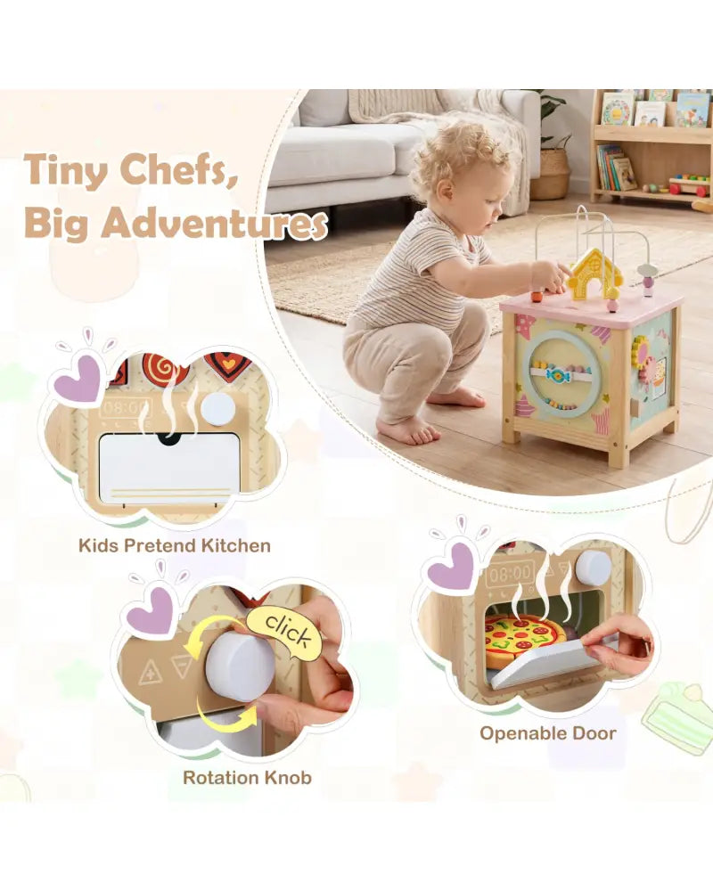 Wooden Activity Cube with Montessori Sensory Toys for 18+ Months Toddlers - Learning Toys