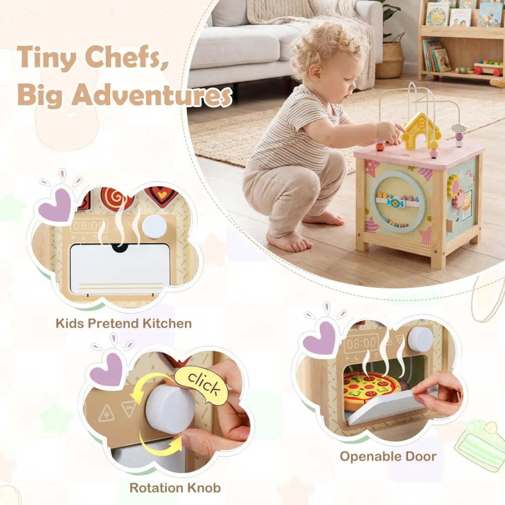 Wooden Activity Cube with Montessori Sensory Toys for 18+ Months Toddlers - Learning Toys