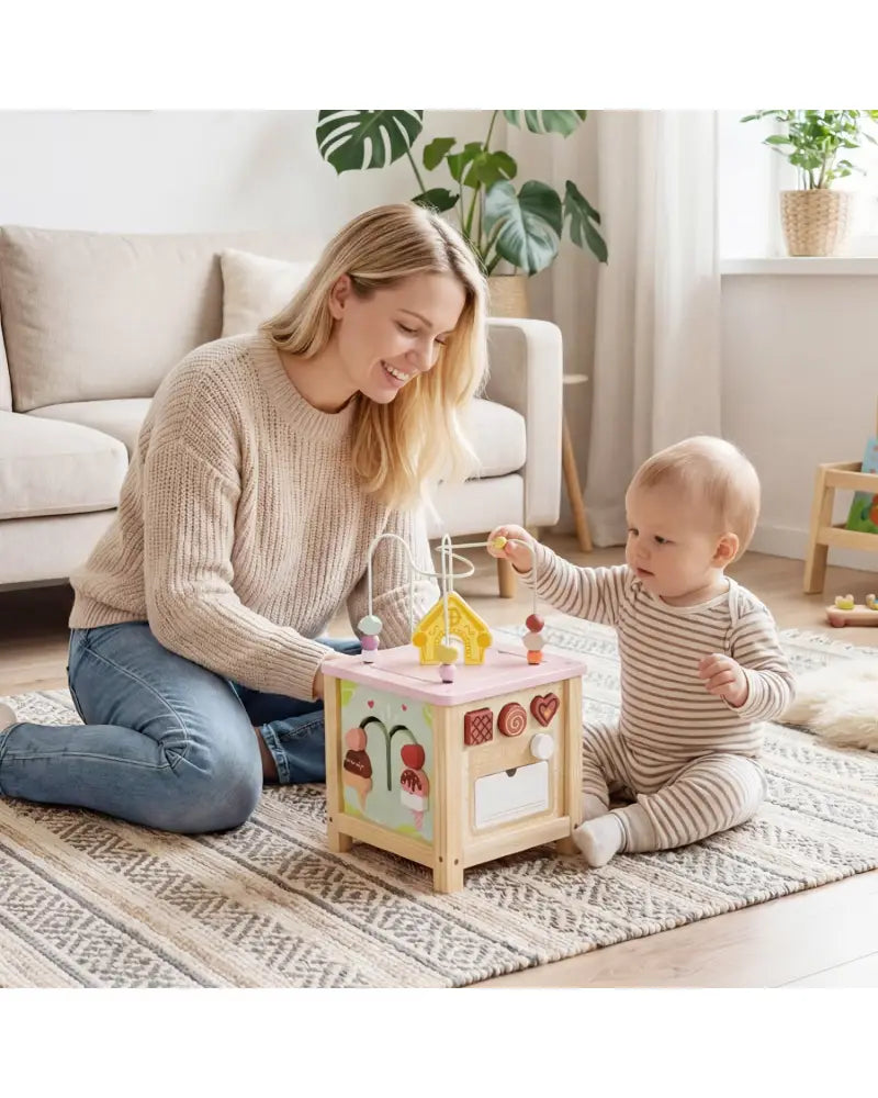 Wooden Activity Cube with Montessori Sensory Toys for 18+ Months Toddlers - Learning Toys