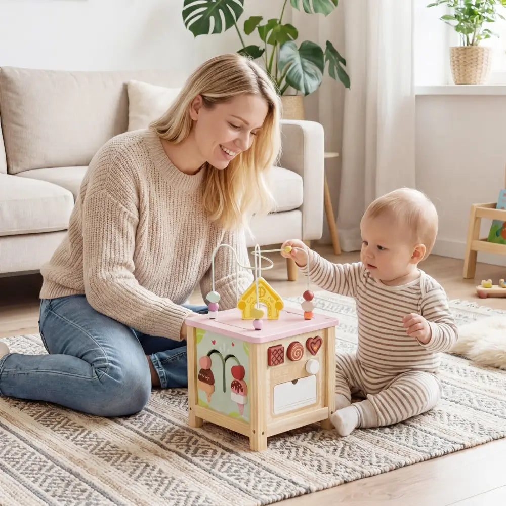 Wooden Activity Cube with Montessori Sensory Toys for 18+ Months Toddlers - Learning Toys