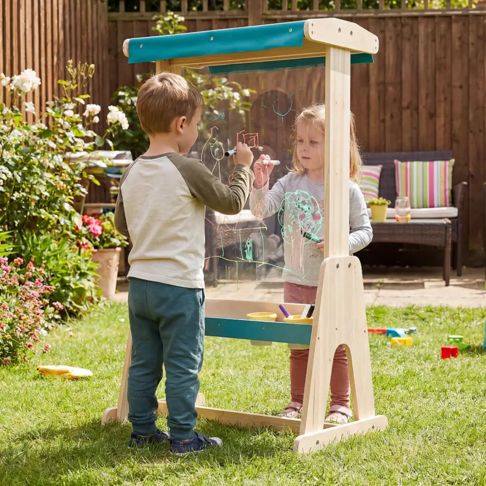 Wooden Art Easel for Kids with Transparent Board and Paper Roll-Natural - Natural - Art Easels
