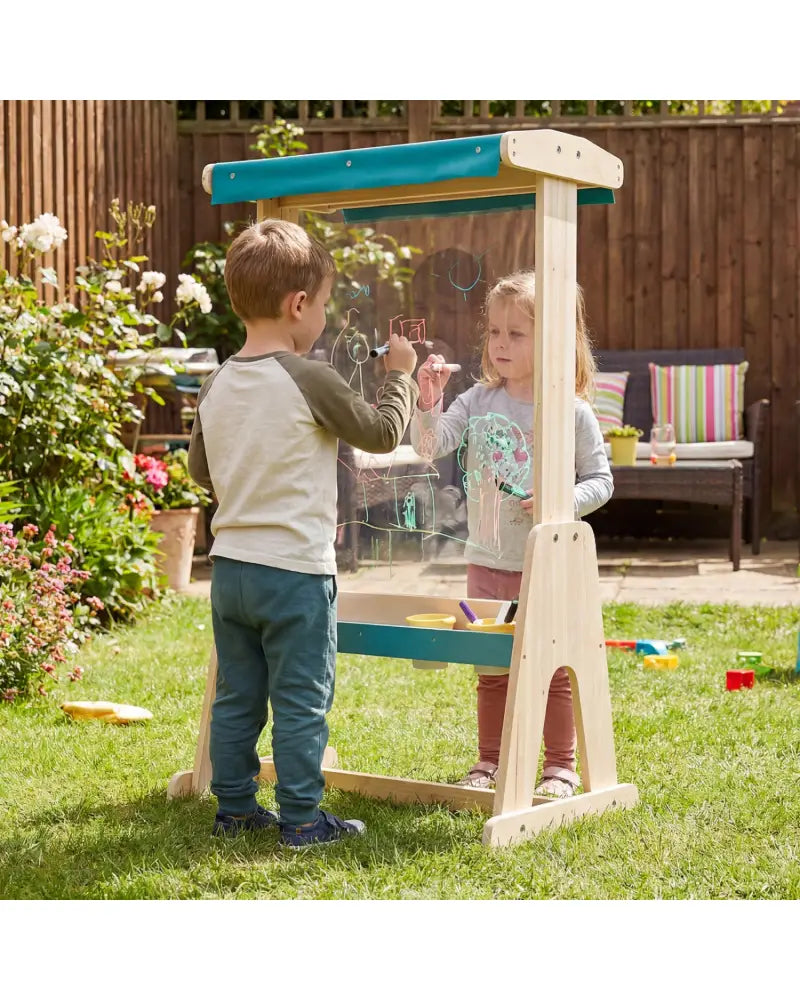 Wooden Art Easel for Kids with Transparent Board and Paper Roll-Natural - Natural - Art Easels