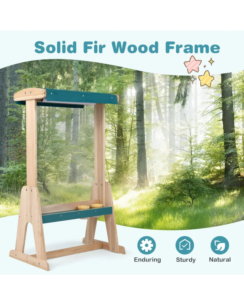 Wooden Art Easel for Kids with Transparent Board and Paper Roll-Natural - Natural - Art Easels