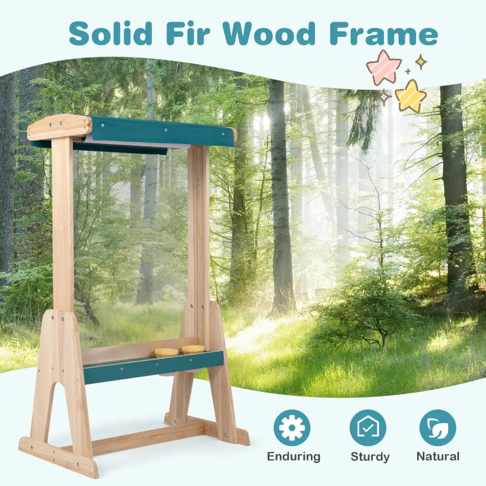 Wooden Art Easel for Kids with Transparent Board and Paper Roll-Natural - Natural - Art Easels