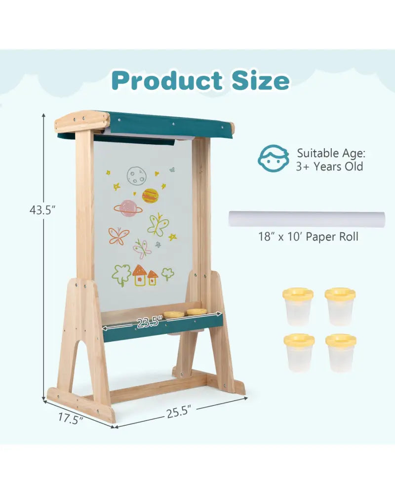 Wooden Art Easel for Kids with Transparent Board and Paper Roll-Natural - Natural - Art Easels