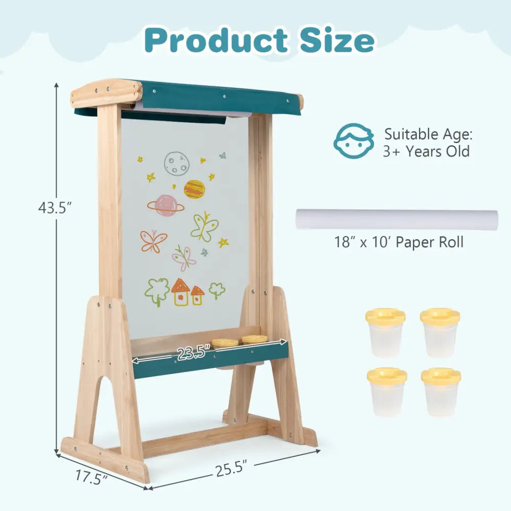 Wooden Art Easel for Kids with Transparent Board and Paper Roll-Natural - Natural - Art Easels