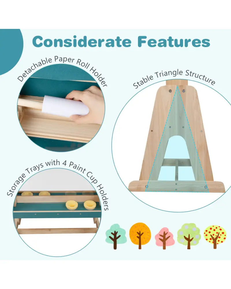 Wooden Art Easel for Kids with Transparent Board and Paper Roll-Natural - Natural - Art Easels