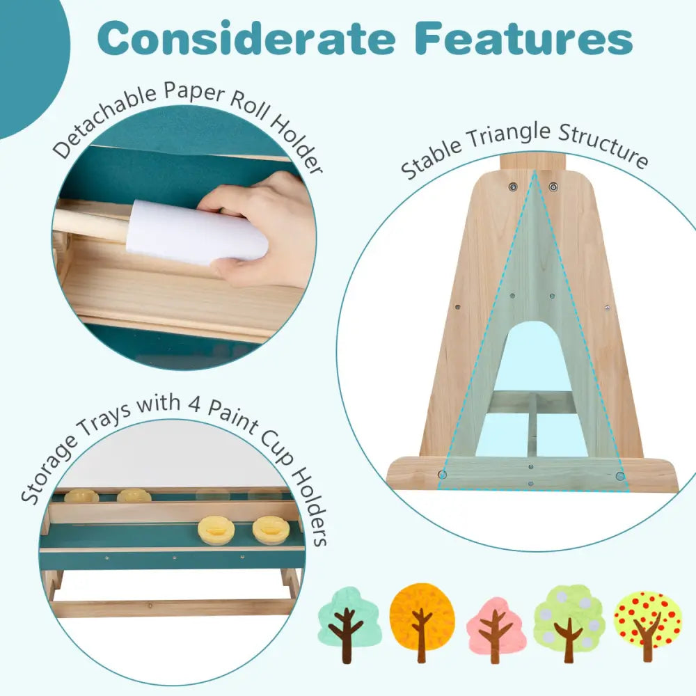 Wooden Art Easel for Kids with Transparent Board and Paper Roll-Natural - Natural - Art Easels