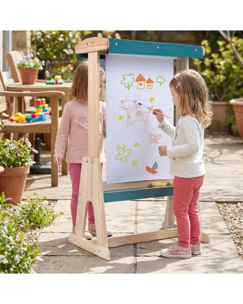 Wooden Art Easel for Kids with Transparent Board and Paper Roll-Natural - Natural - Art Easels