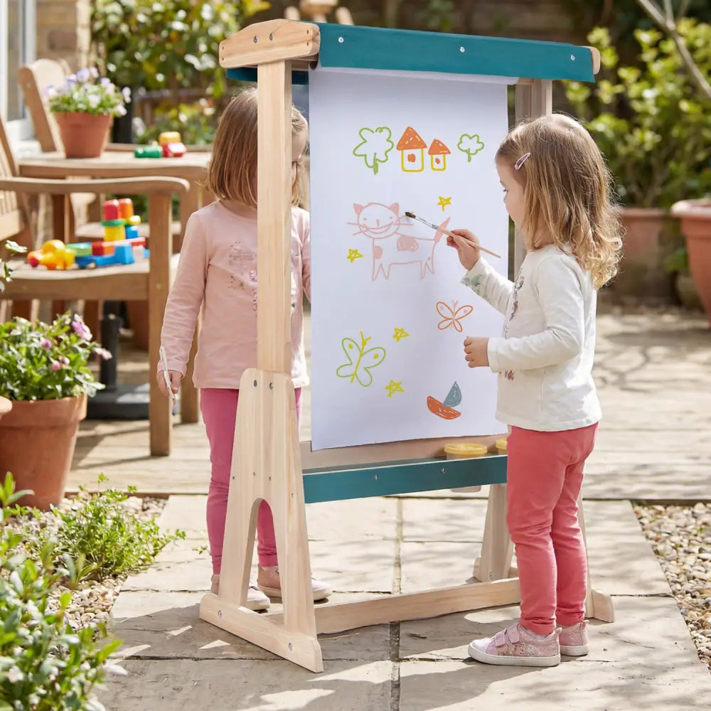 Wooden Art Easel for Kids with Transparent Board and Paper Roll-Natural - Natural - Art Easels