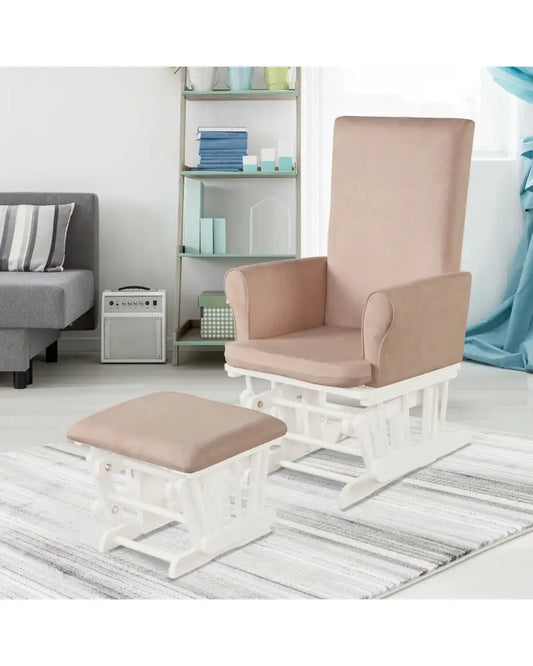 Wooden Baby Nursery Glider and Ottoman Cushion Set-Pink - Pink - Recliners