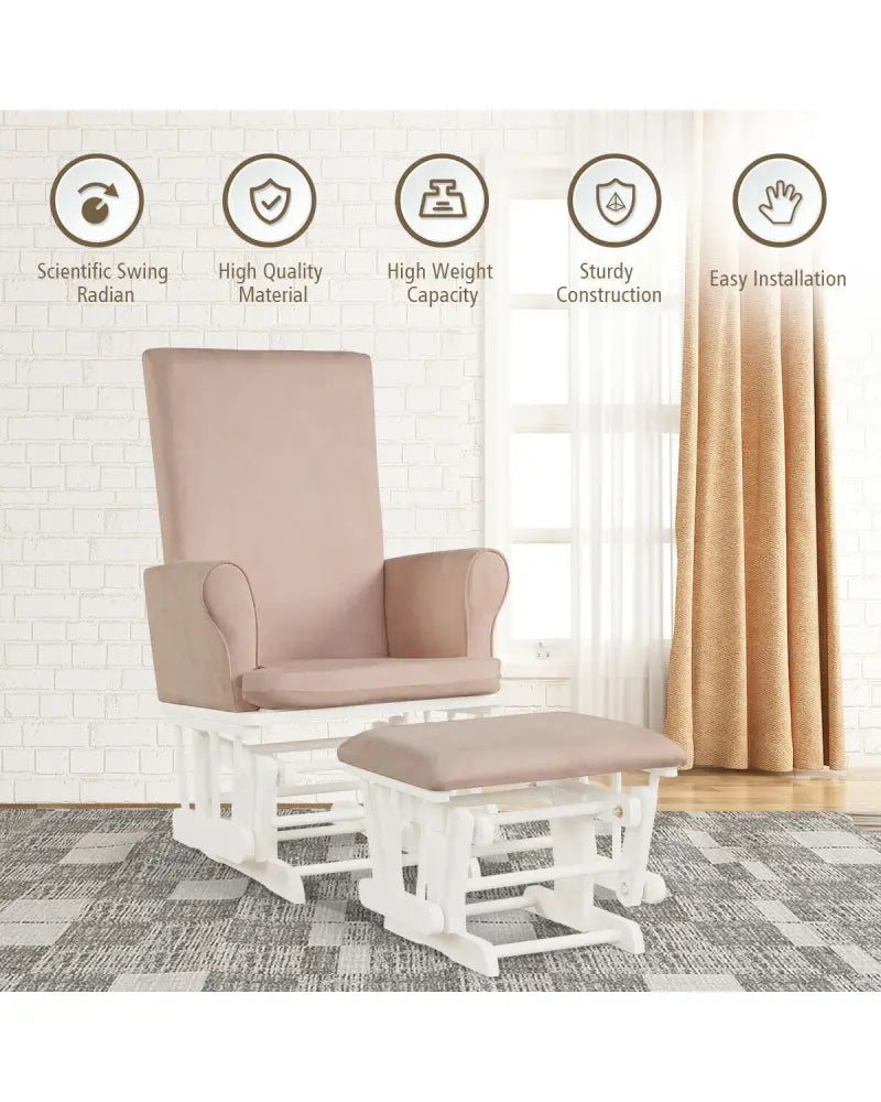 Wooden Baby Nursery Glider and Ottoman Cushion Set-Pink - Pink - Recliners
