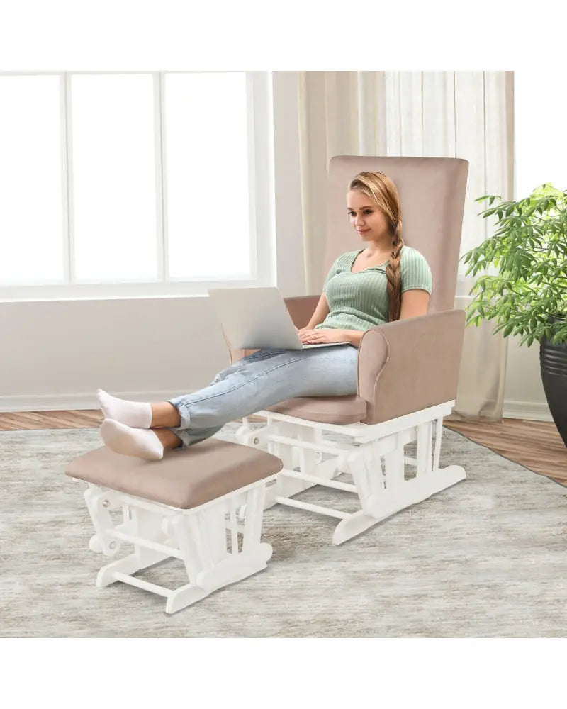 Wooden Baby Nursery Glider and Ottoman Cushion Set-Pink - Pink - Recliners