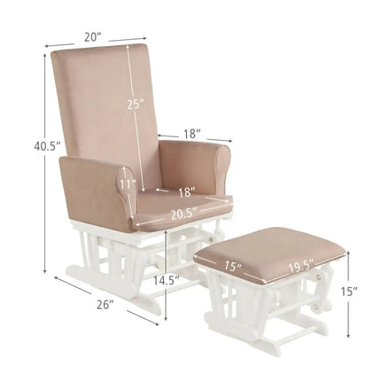 Wooden Baby Nursery Glider and Ottoman Cushion Set-Pink - Pink - Recliners