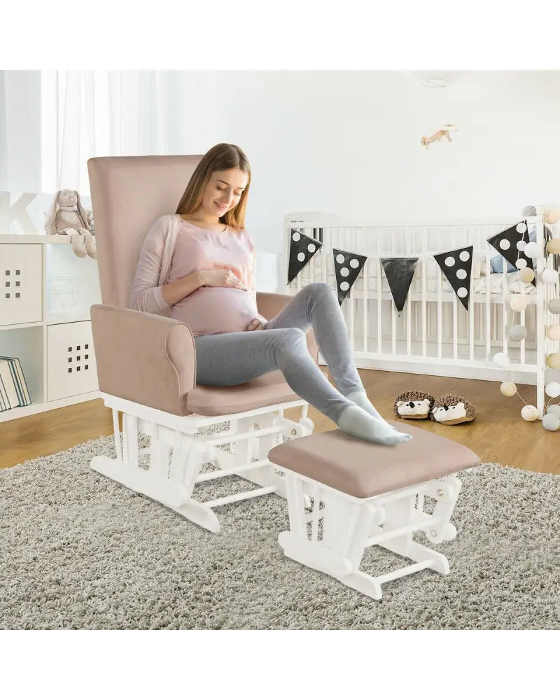 Wooden Baby Nursery Glider and Ottoman Cushion Set-Pink - Pink - Recliners