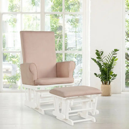 Wooden Baby Nursery Glider and Ottoman Cushion Set-Pink - Pink - Recliners