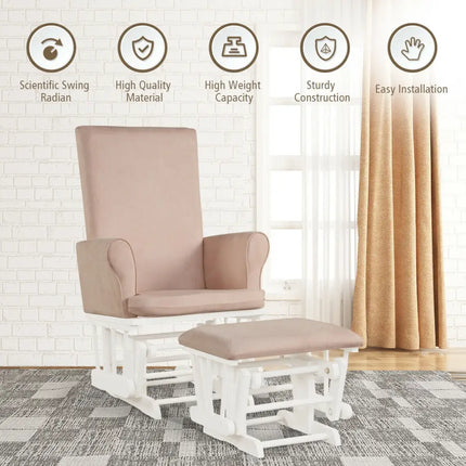 Wooden Baby Nursery Glider and Ottoman Cushion Set-Pink - Pink - Recliners